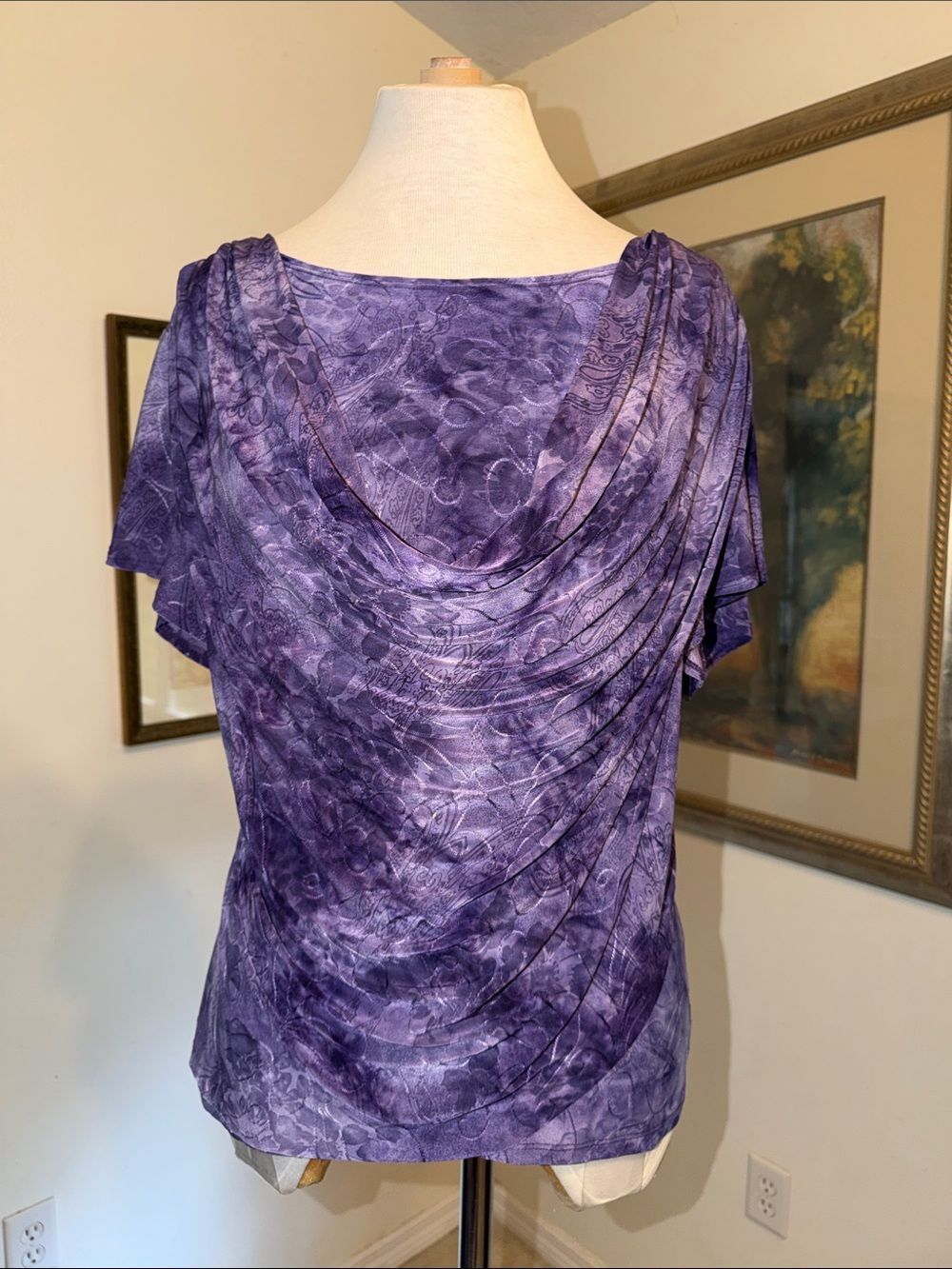 Roz & Ali Purple Draped Front Short Sleeve Women's Top Size 1X